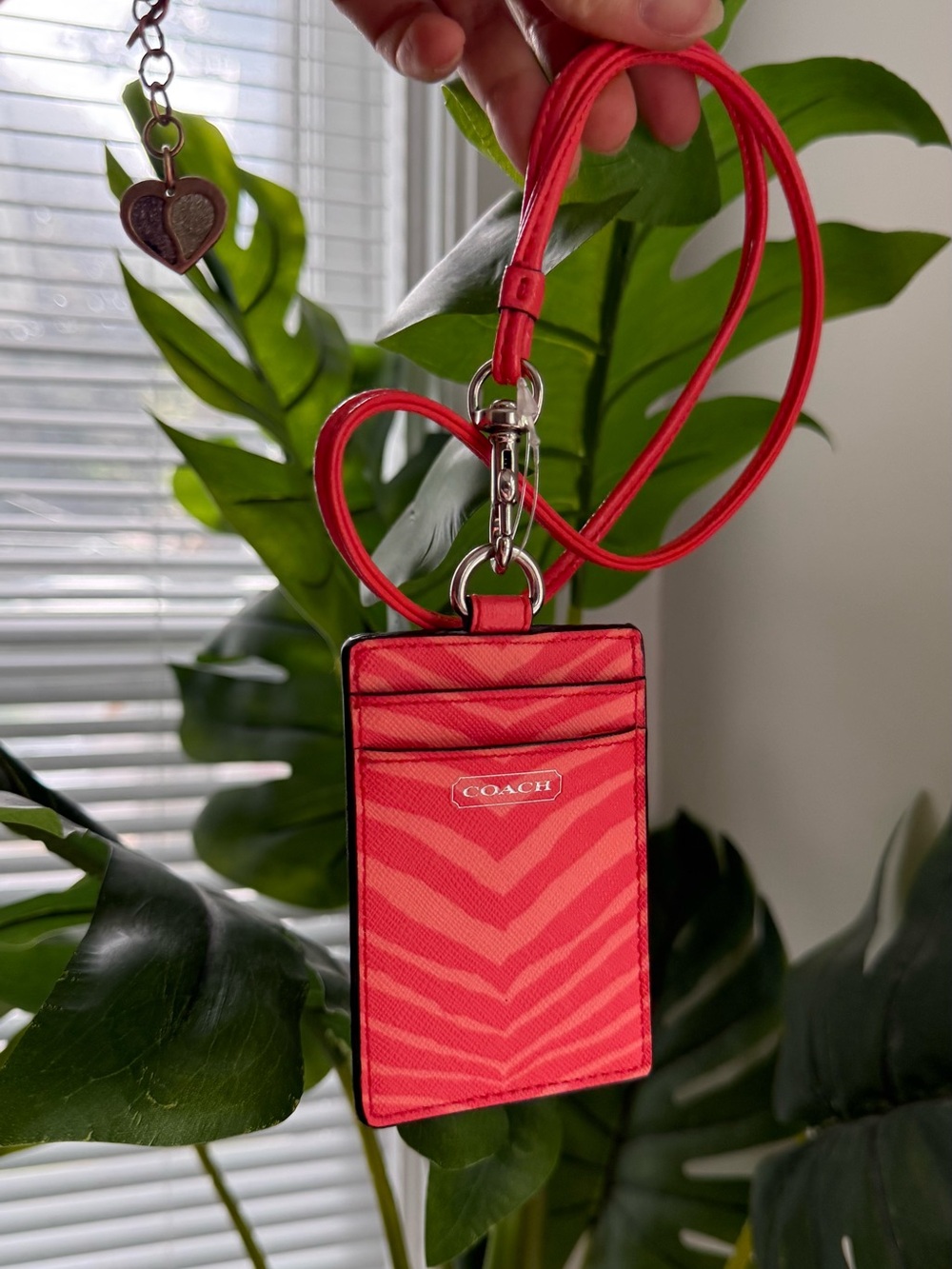 Coach Neon Red Zebra-Print Lanyard Card Holder